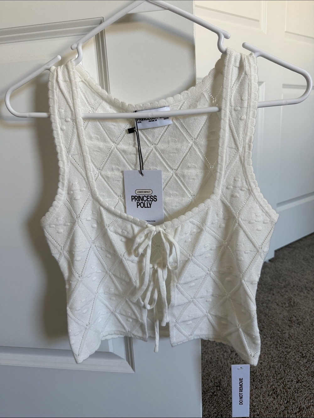 Princess Polly Ivory Knit Tie-Front Tank Top US6